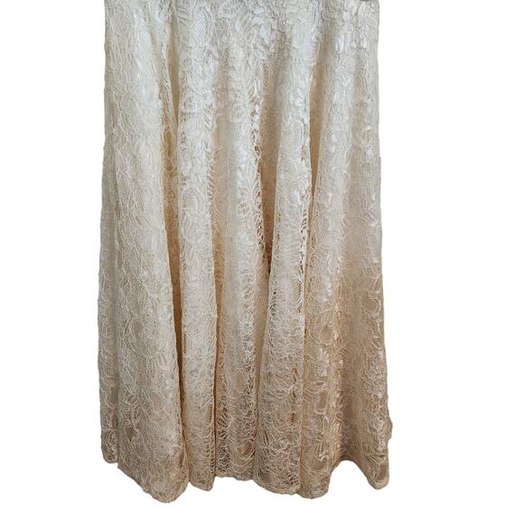 Carmen Marc Valvo Embellished Trim Beige Lace Dress S - Picture 4 of 7
